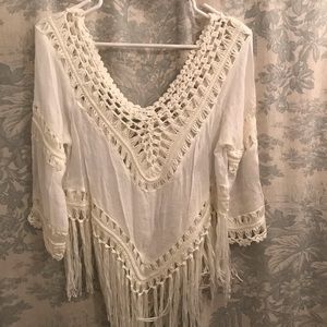 IXIAH sheer white fringe top - size 4